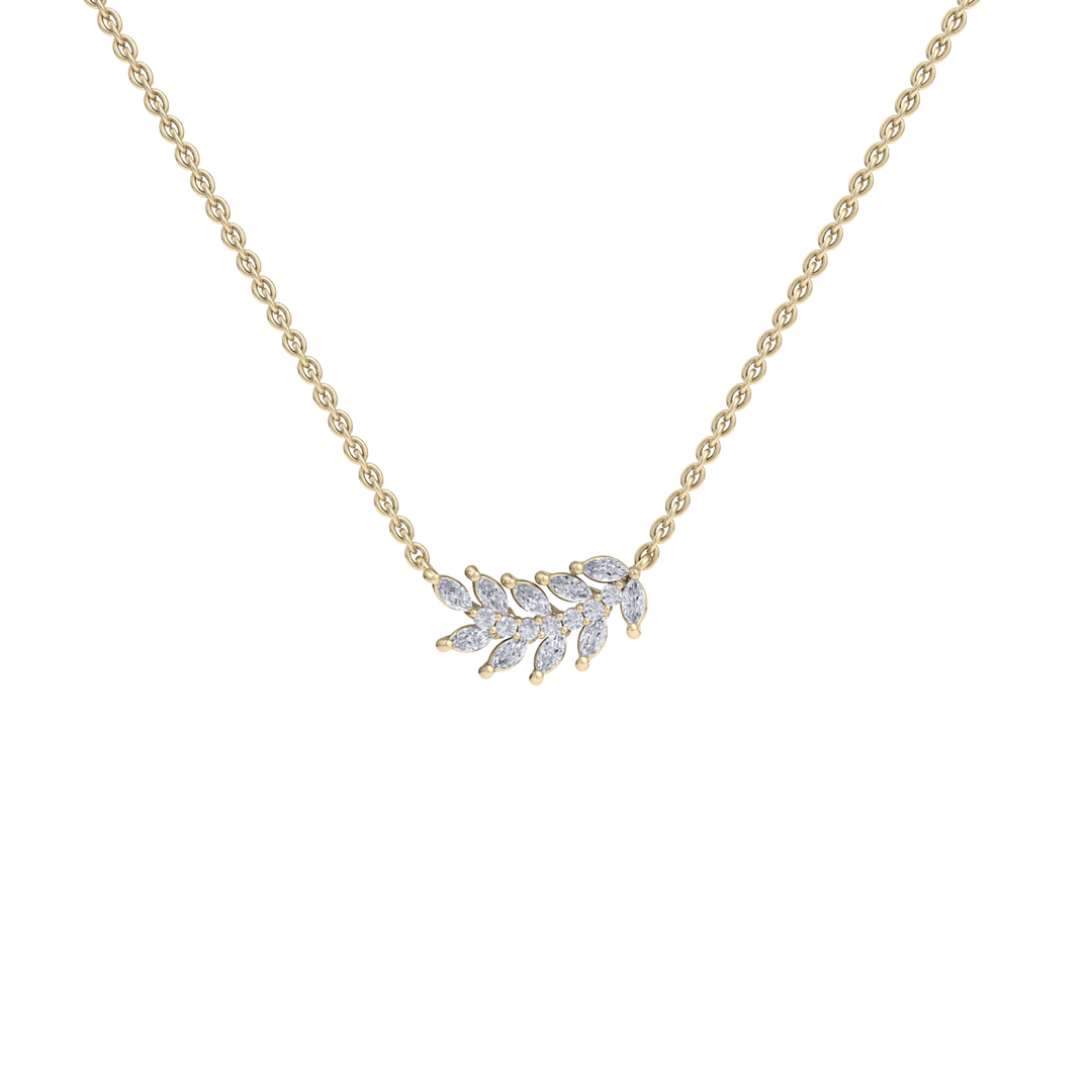 Leaf necklace in yellow gold with white diamonds of 0.59 ct in weight