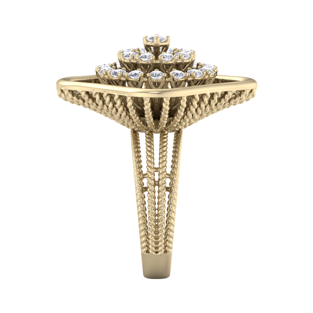 Statement ring in yellow gold with white diamonds of 0.98 ct in weight
