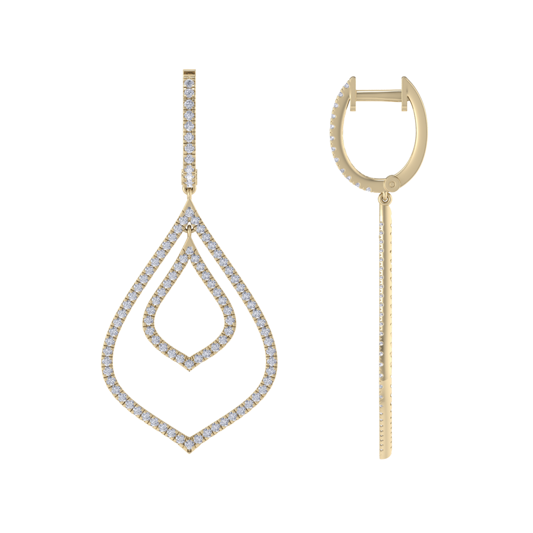 Chandelier earrings in yellow gold with white diamonds of 1.79 ct in weight