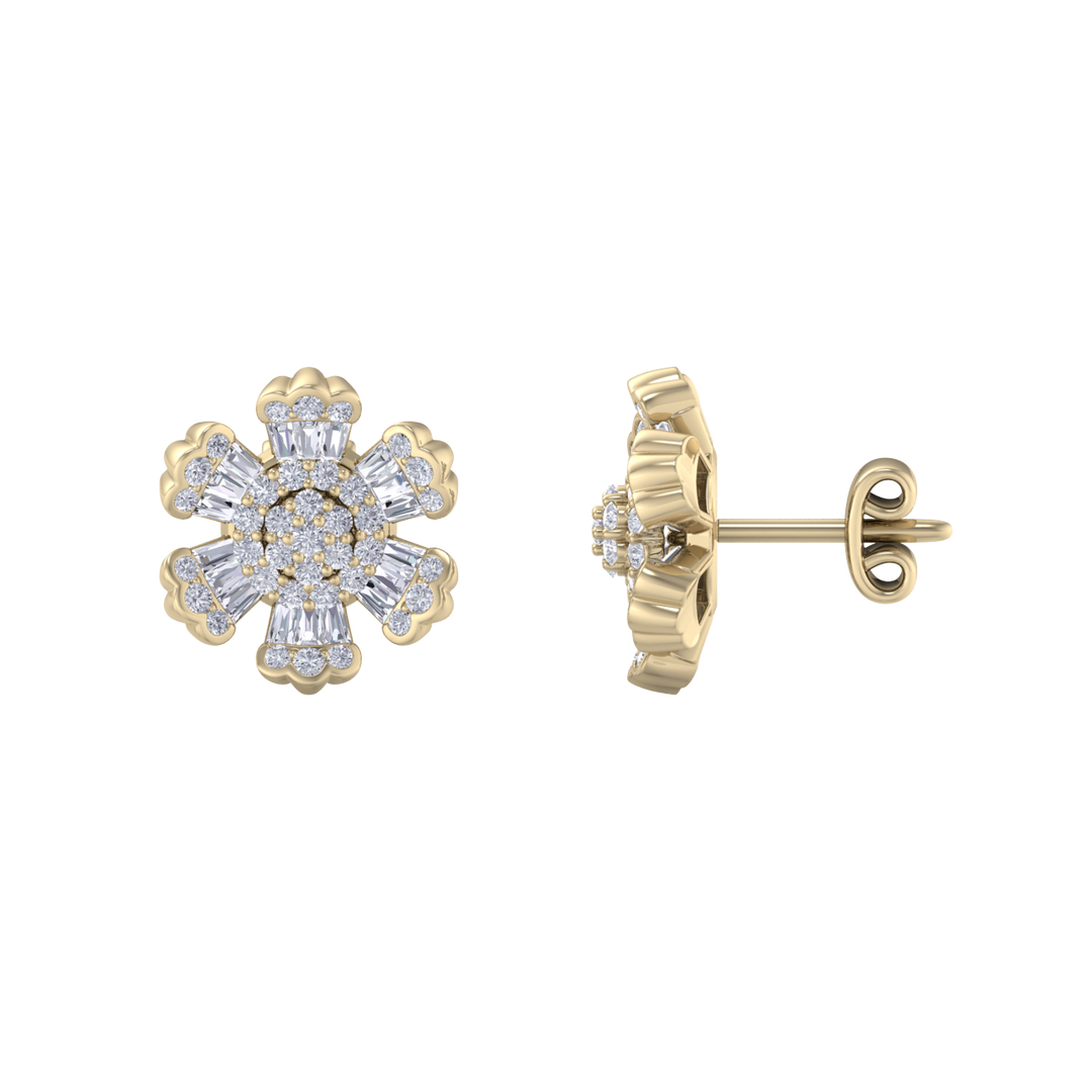 Flower stud earrings in white gold with white diamonds of 0.78 ct in weight
