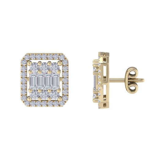 Square earrings in rose gold with baguette white diamonds of 0.89 ct in weight