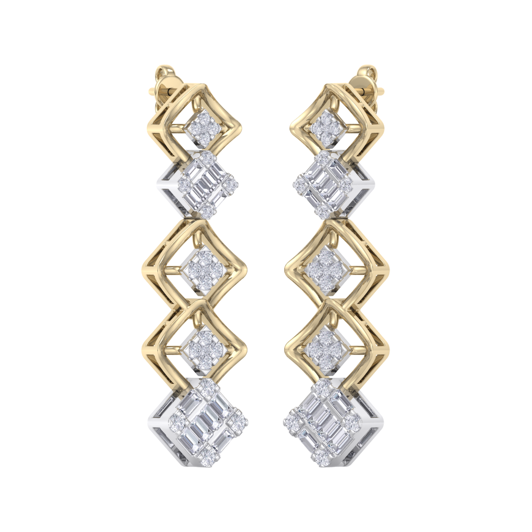 Drop earrings in yellow gold with white diamonds of 1.10 ct in weight