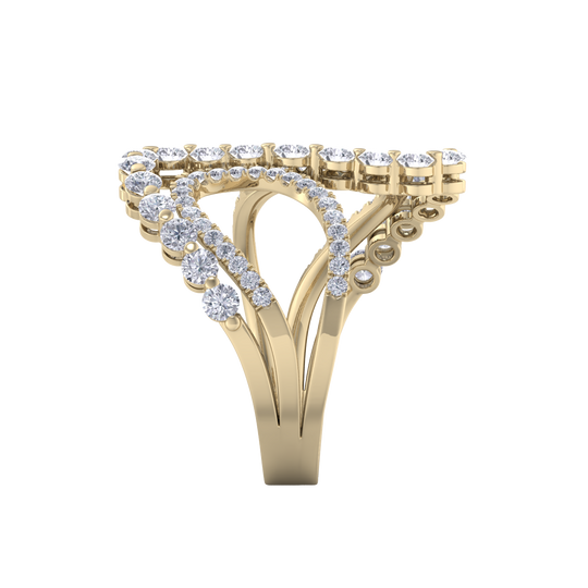 Intertwined ring in yellow gold with white diamonds of 1.20 ct in weight
