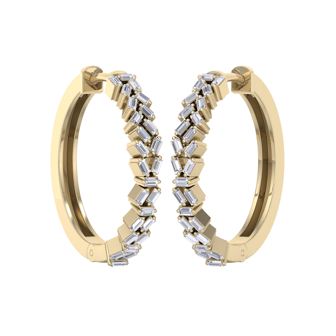 Baguette diamond hoops earrings in yellow gold with white diamonds of 0.73 ct in weight
