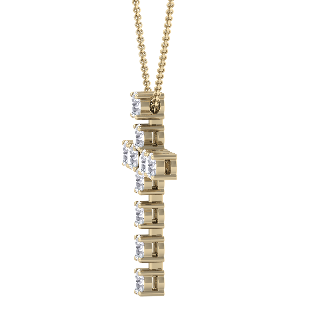 Diamond Cross Pendant in yellow gold with white diamonds of 1.10 ct in weight