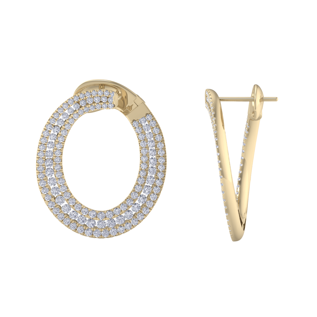 Hoop earrings in yellow gold with white diamonds of 2.78 ct in weight