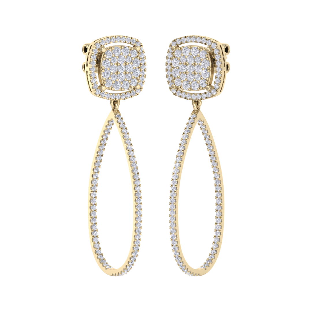 Dangle hoop earrings in rose gold with white diamonds of 1.30 ct in weight