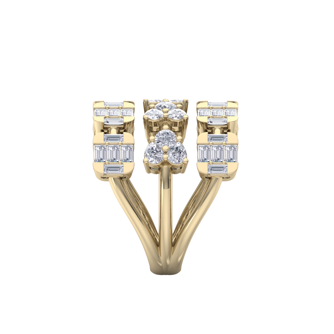 Triple band hearts ring in yellow gold with white diamonds of 3.24 ct in weight 