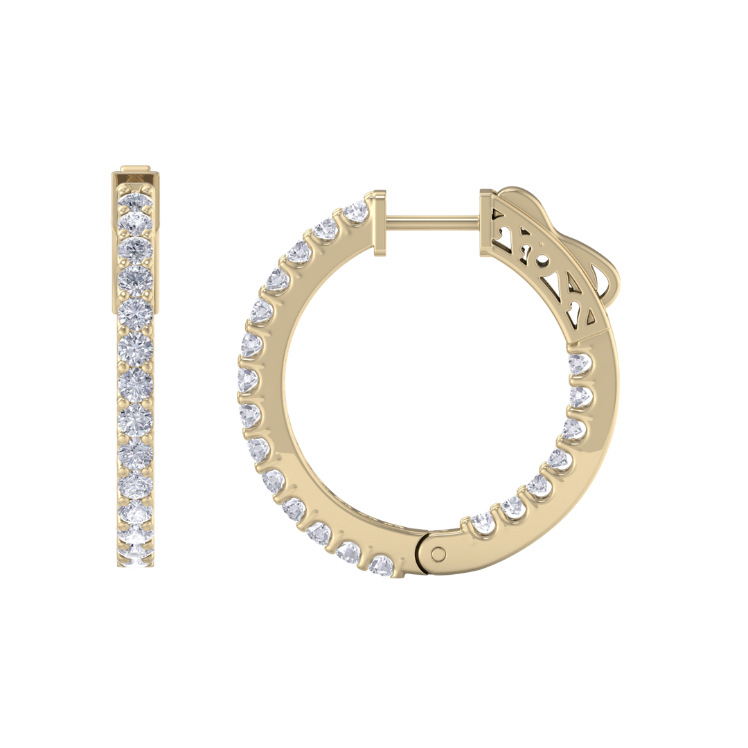 Diamond eternity hoop earrings in yellow gold with white diamonds of 1.50 ct in weight 