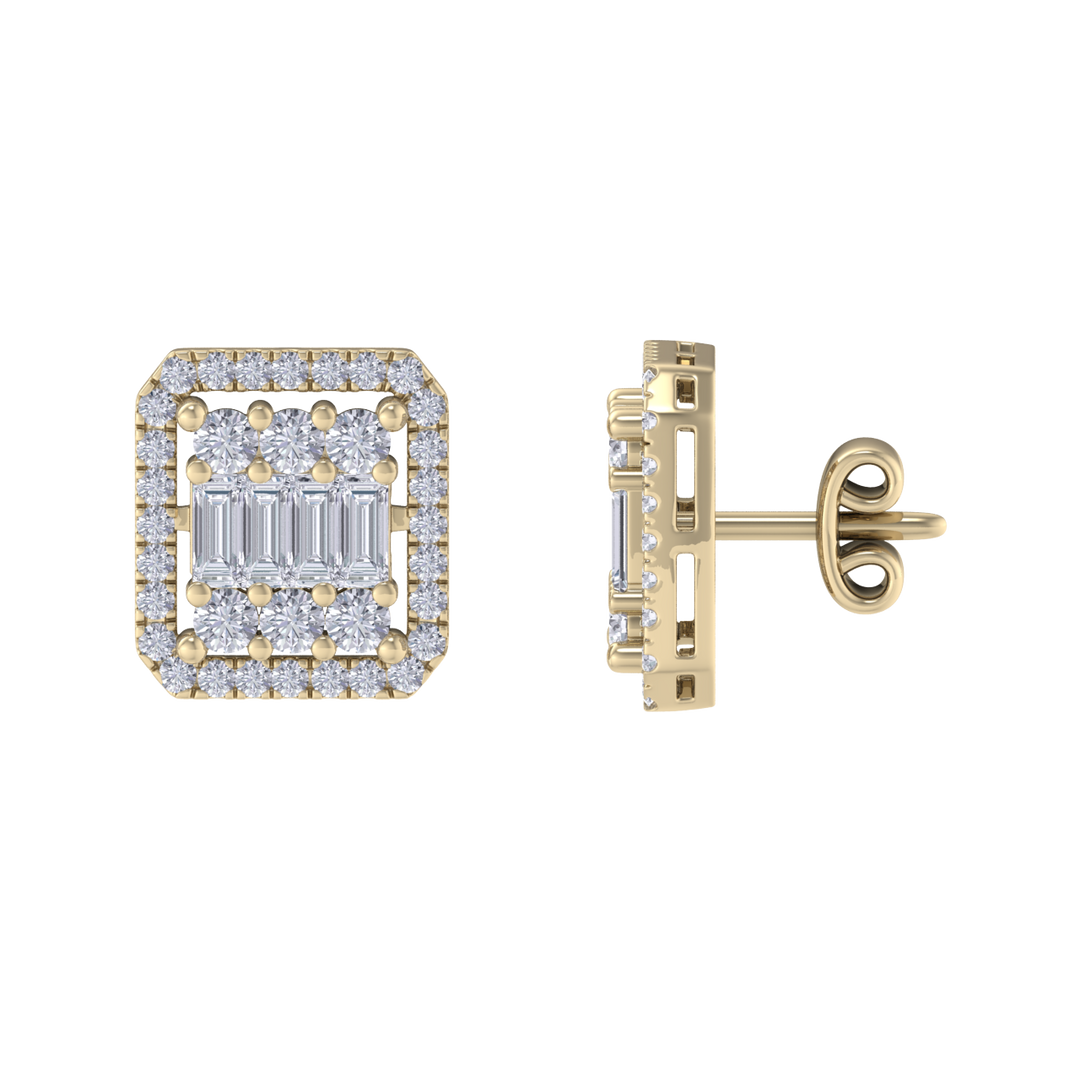 Square earrings in yellow gold with baguette white diamonds of 0.89 ct in weight