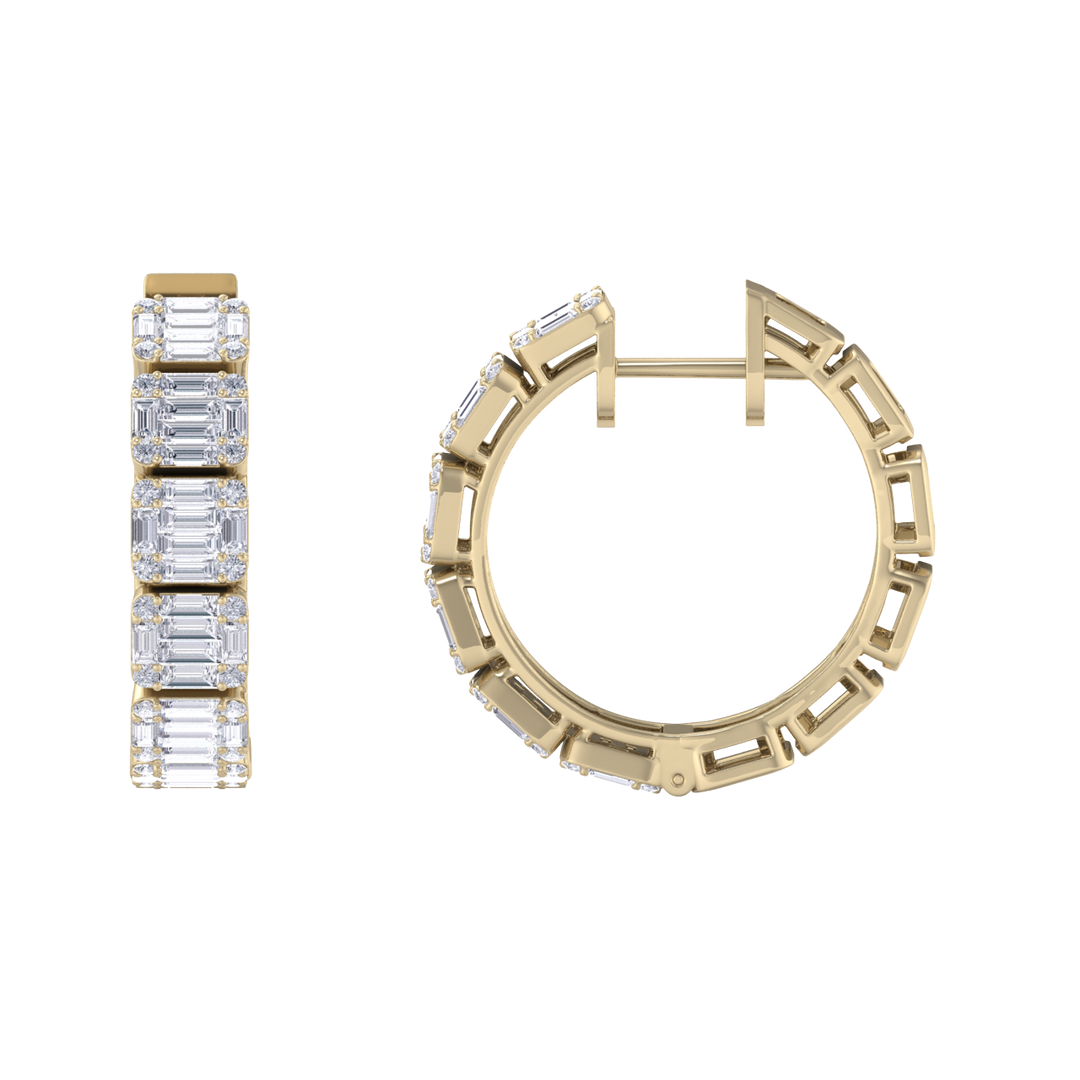 Baguette diamond hoop earrings in rose gold with white diamonds of 4.56 ct in weight