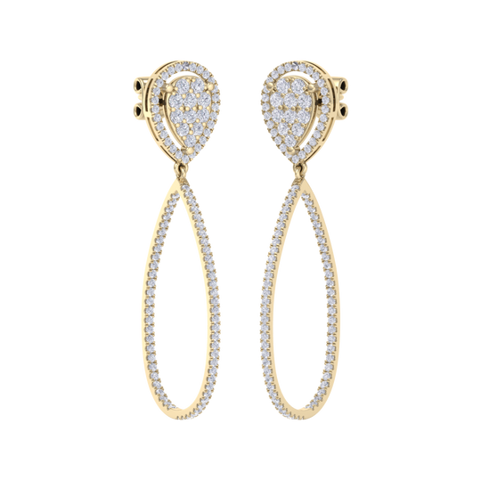 Dangle hoop earrings in yellow gold with white diamonds of 1.11 ct in weight