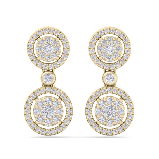 Elegant round drop earrings in yellow gold with white diamonds of 1.24 ct in weight - HER DIAMONDS®