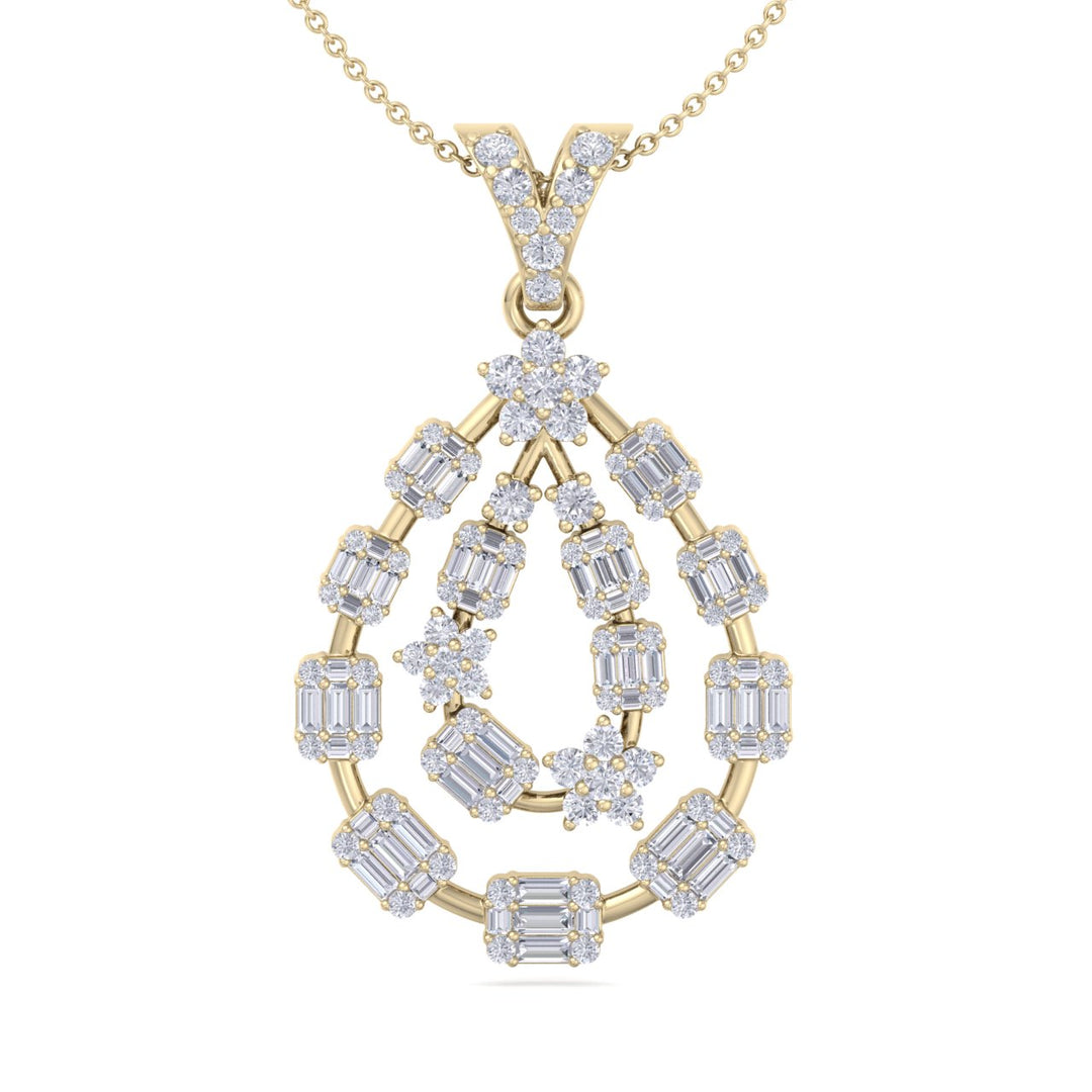 Chandelier pendant in yellow gold with white diamonds of 1.36 ct in weight