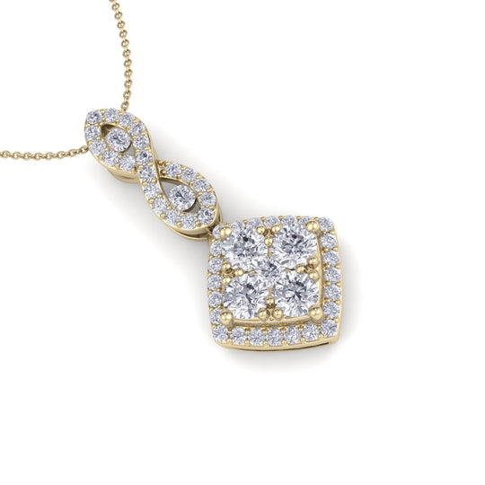 Long square shaped pendant necklace in rose gold with white diamonds of 0.66 ct in weight - HER DIAMONDS®