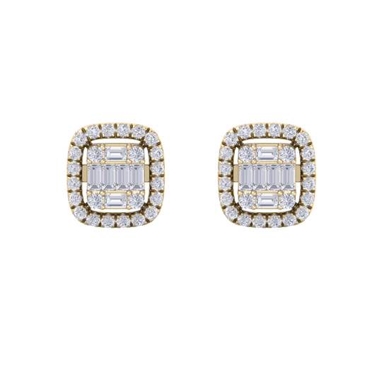 Halo square stud earrings in white gold with white diamonds of 0.41 ct in weight