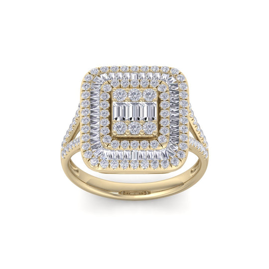 Square ring in yellow gold with white diamonds of 1.00 ct in weight