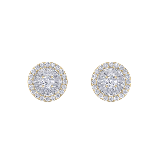 Halo earrings in yellow gold with white diamonds of 0.55 ct in weight