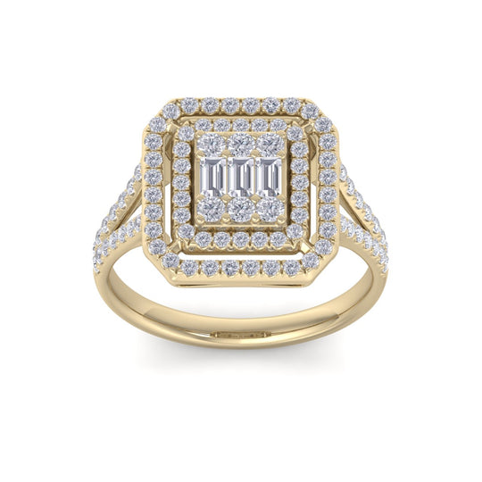 Square ring in yellow gold with white diamonds of 0.62 ct in weight