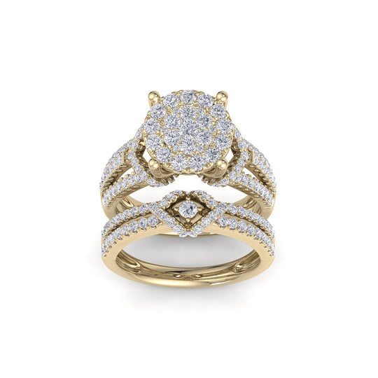 Spectacular bridal set in yellow gold with white diamonds of 1.70 ct in weight