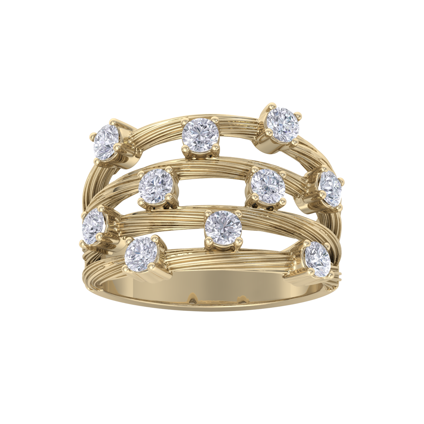 Multi-band ring in yellow gold with white diamonds of 0.90 ct in weight