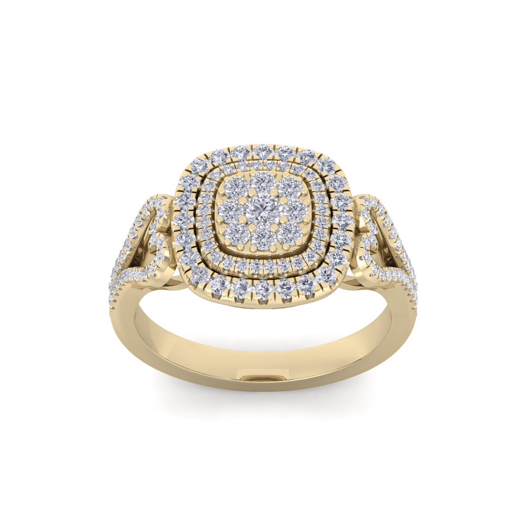 Square heart ring in yellow gold with white diamonds of 0.65 ct in weight