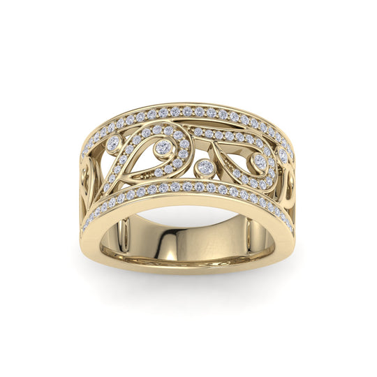 Wide ring in yellow gold with white diamonds of 0.48 ct in weight