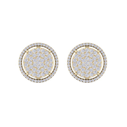Halo stud earrings in yellow gold with white diamonds of 1.11 ct in weight
