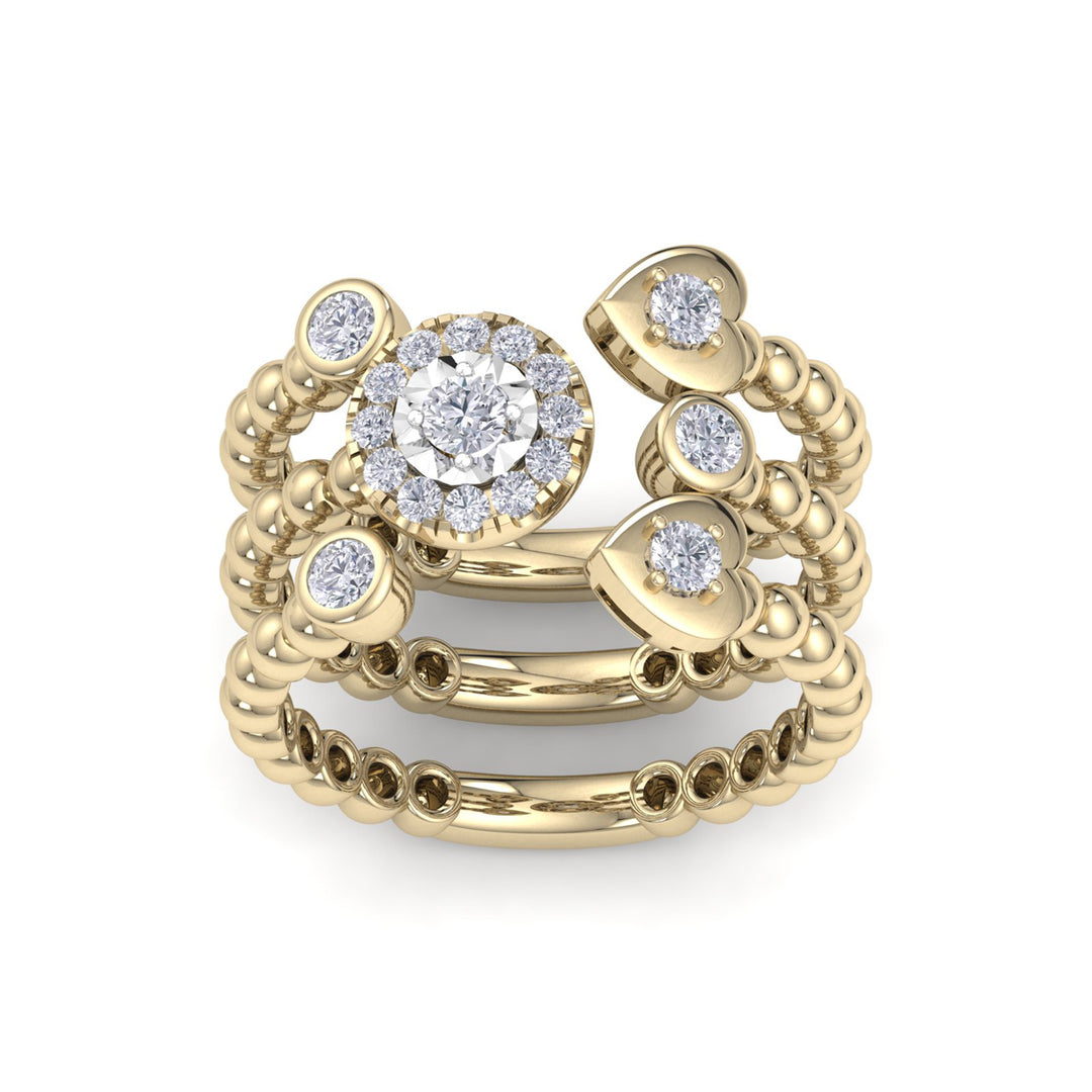 Triple band ring in yellow gold with white diamonds of 0.55 ct in weight