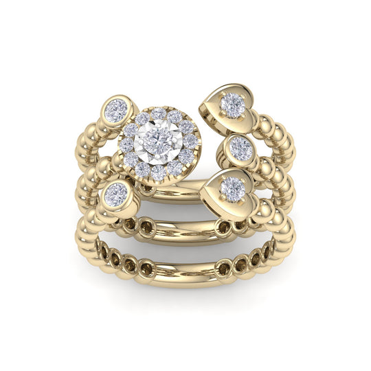 Triple band ring in yellow gold with white diamonds of 0.55 ct in weight