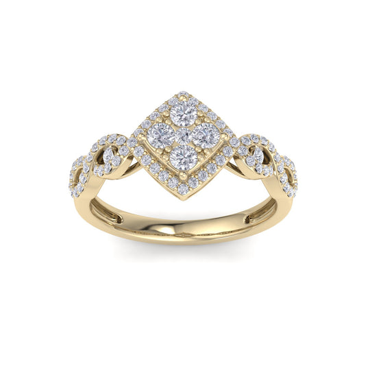 Diamond shaped halo ring in yellow gold with white diamonds of 0.82 ct in weight