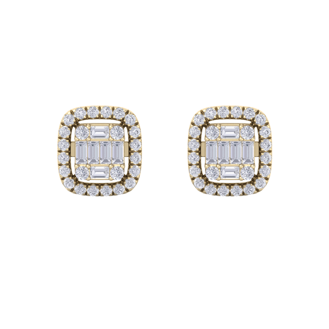 Halo square stud earrings in rose gold with white diamonds of 0.41 ct in weight