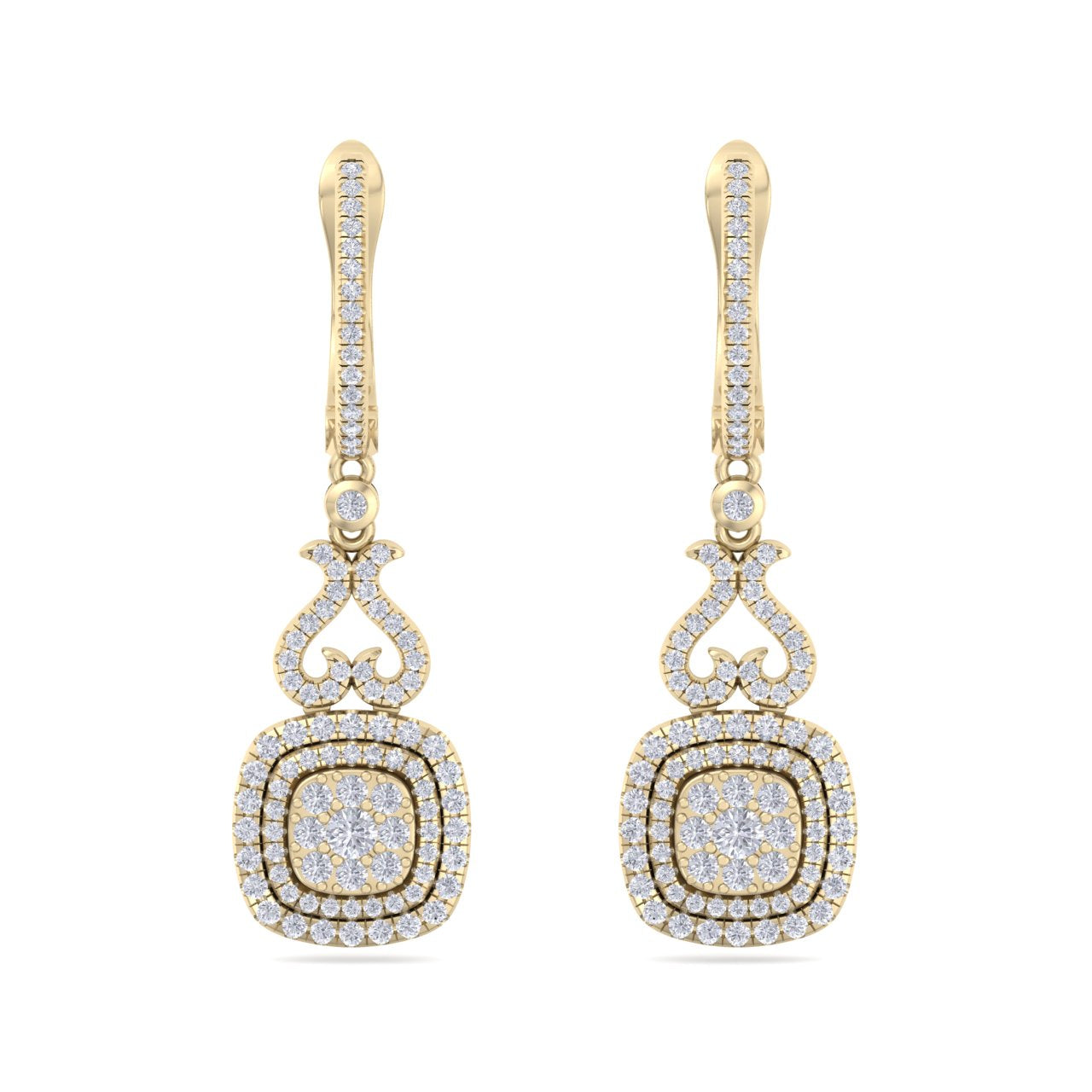 Square heart earrings in yellow gold with white diamonds of 0.89 ct in weight - HER DIAMONDS®