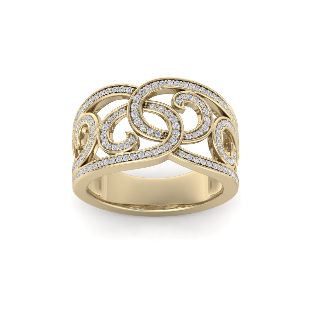 Wide ring in yellow gold with white diamonds of 0.41 ct in weight