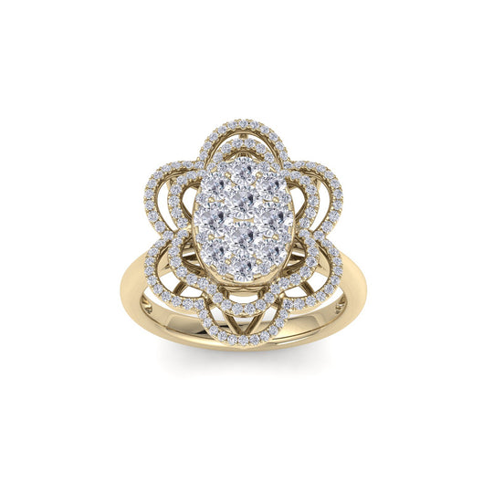 Oval flower shape ring in yellow gold with white diamonds of 1.43 ct in weight