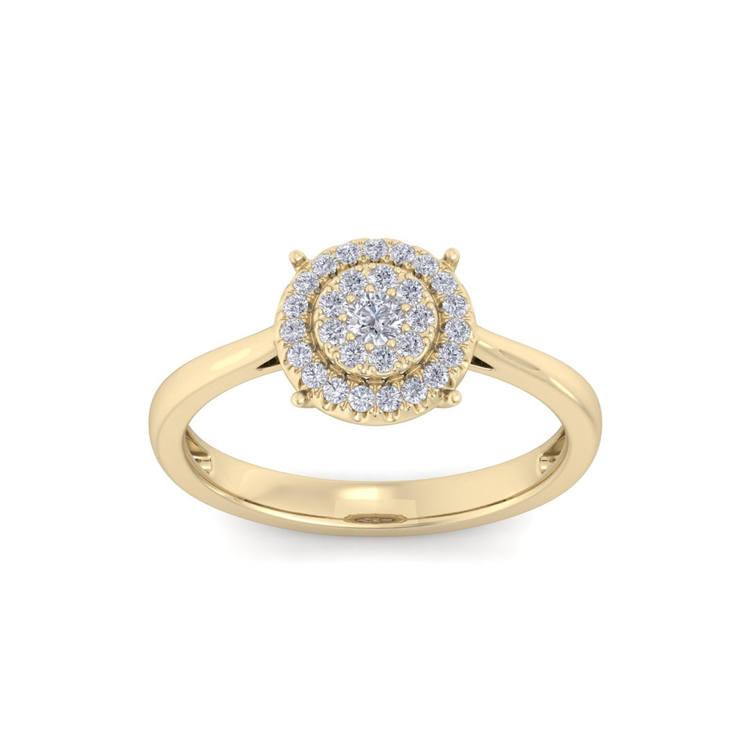 Halo engagement ring in yellow gold with white diamonds of 0.27 ct in weight