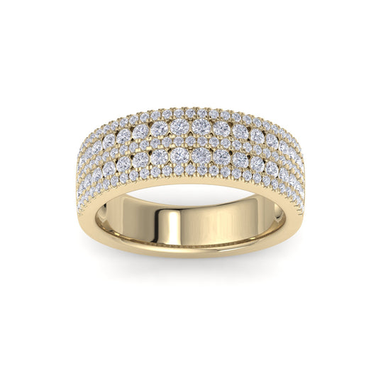 Multi-row ring in yellow gold with white diamonds of 1.03 ct in weight