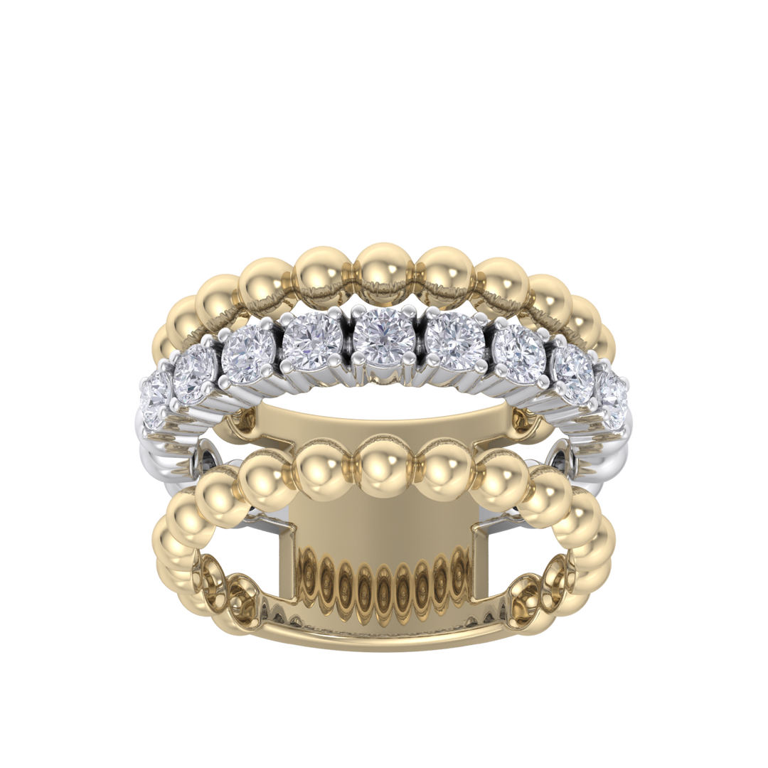 Multi-band ring in yellow gold with white diamonds of 0.81 ct in weight