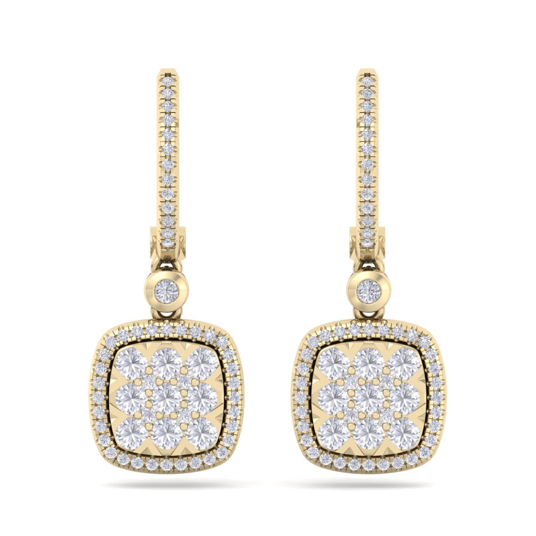 Square drop earrings in rose gold with white diamonds of 1.11 ct in weight - HER DIAMONDS®