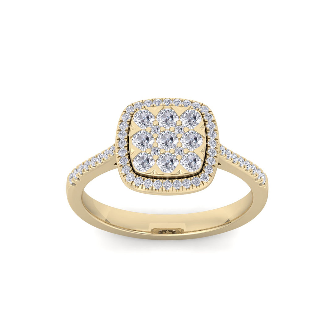 Square ring in yellow gold with white diamonds of 0.60 ct in weight