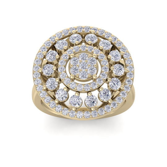 Round ring in yellow gold with white diamonds of 1.80 ct in weight