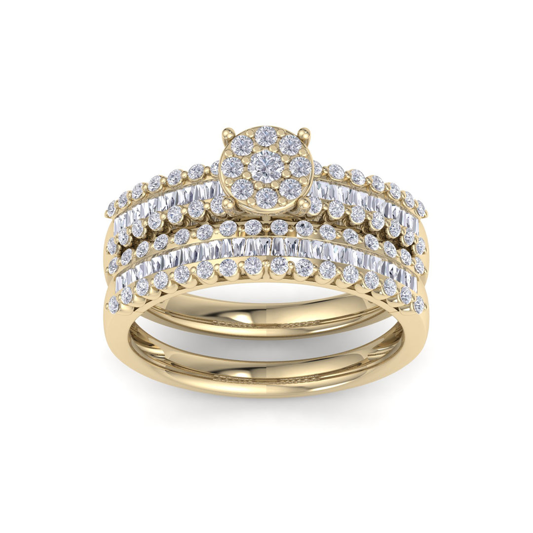 Bridal set in yellow gold with white diamonds of 1.01 ct in weight