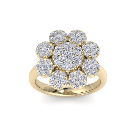 Flower shaped ring in rose gold with white diamonds of 1.84 ct in weight