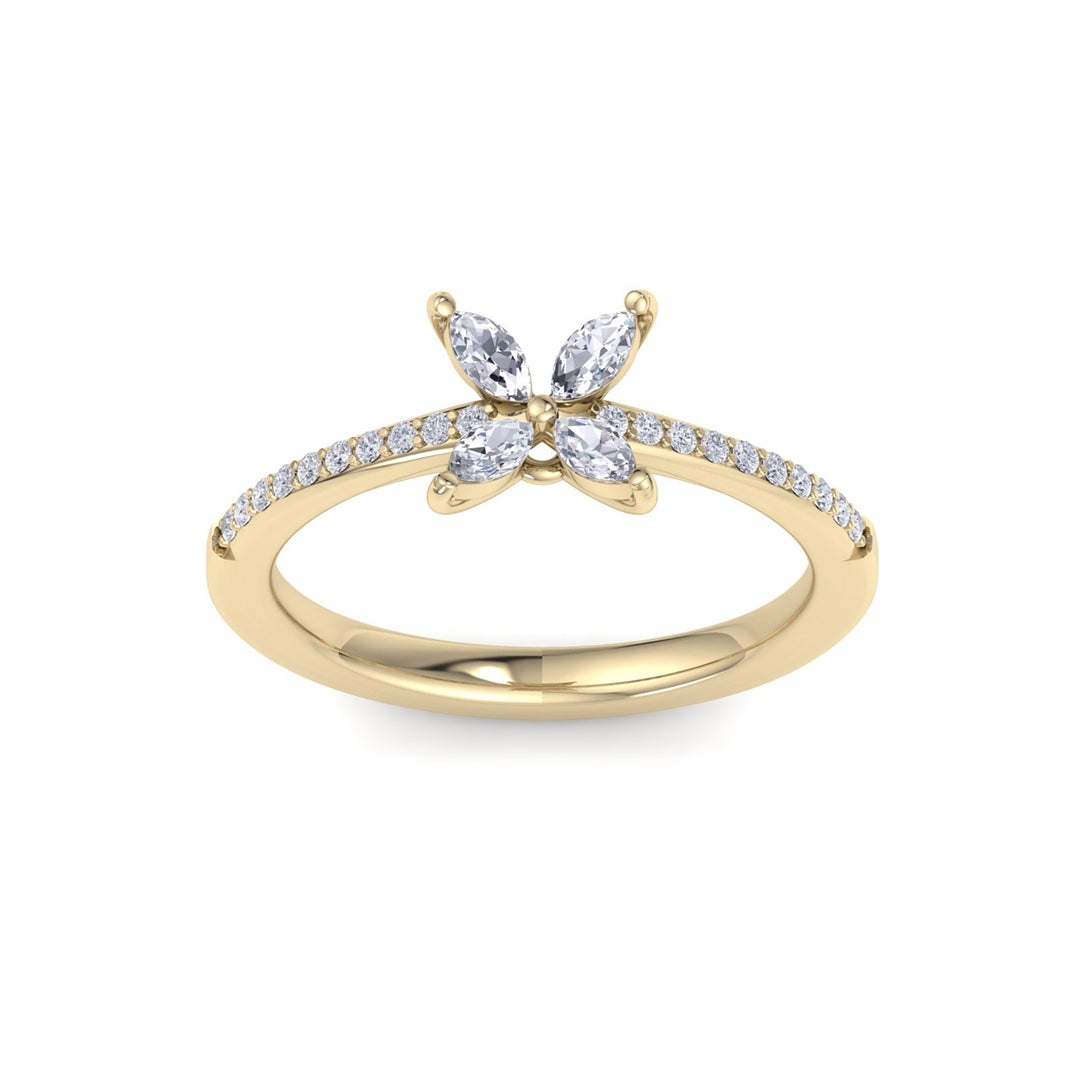 Flower ring in yellow gold with white diamonds of 0.60 ct in weight