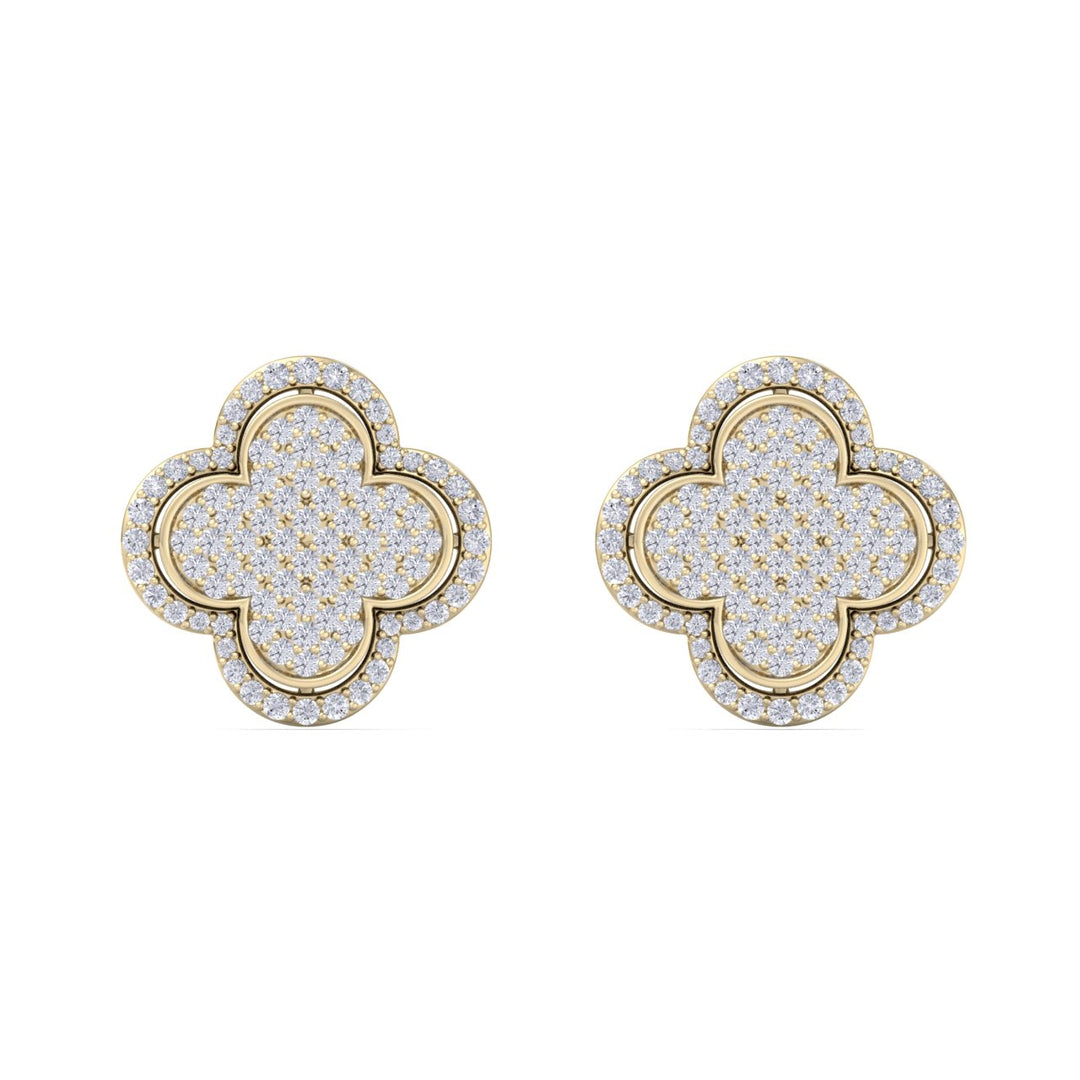 Cross stud earrings in yellow gold with white diamonds of 1.34 ct in weight