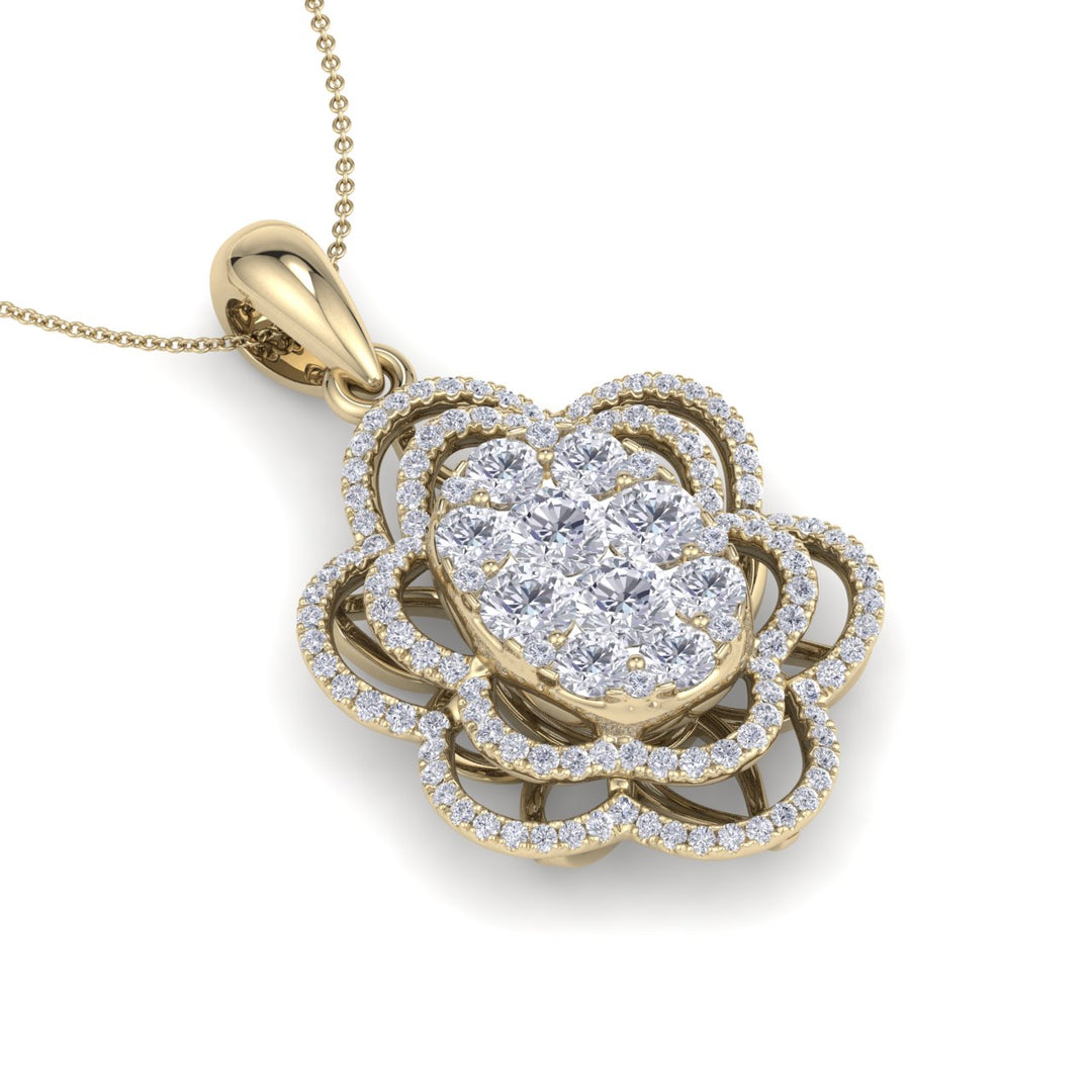 Flower shaped pendant necklace in yellow gold with white diamonds of 1.36 ct in weight - HER DIAMONDS®
