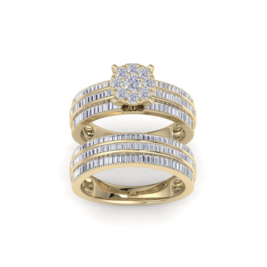 Bridal ring set in yellow gold with white diamonds of 1.35 ct in weight