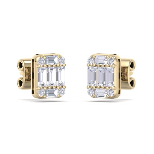 Baguette square earrings in yellow gold with white diamonds of 0.87 ct in weight