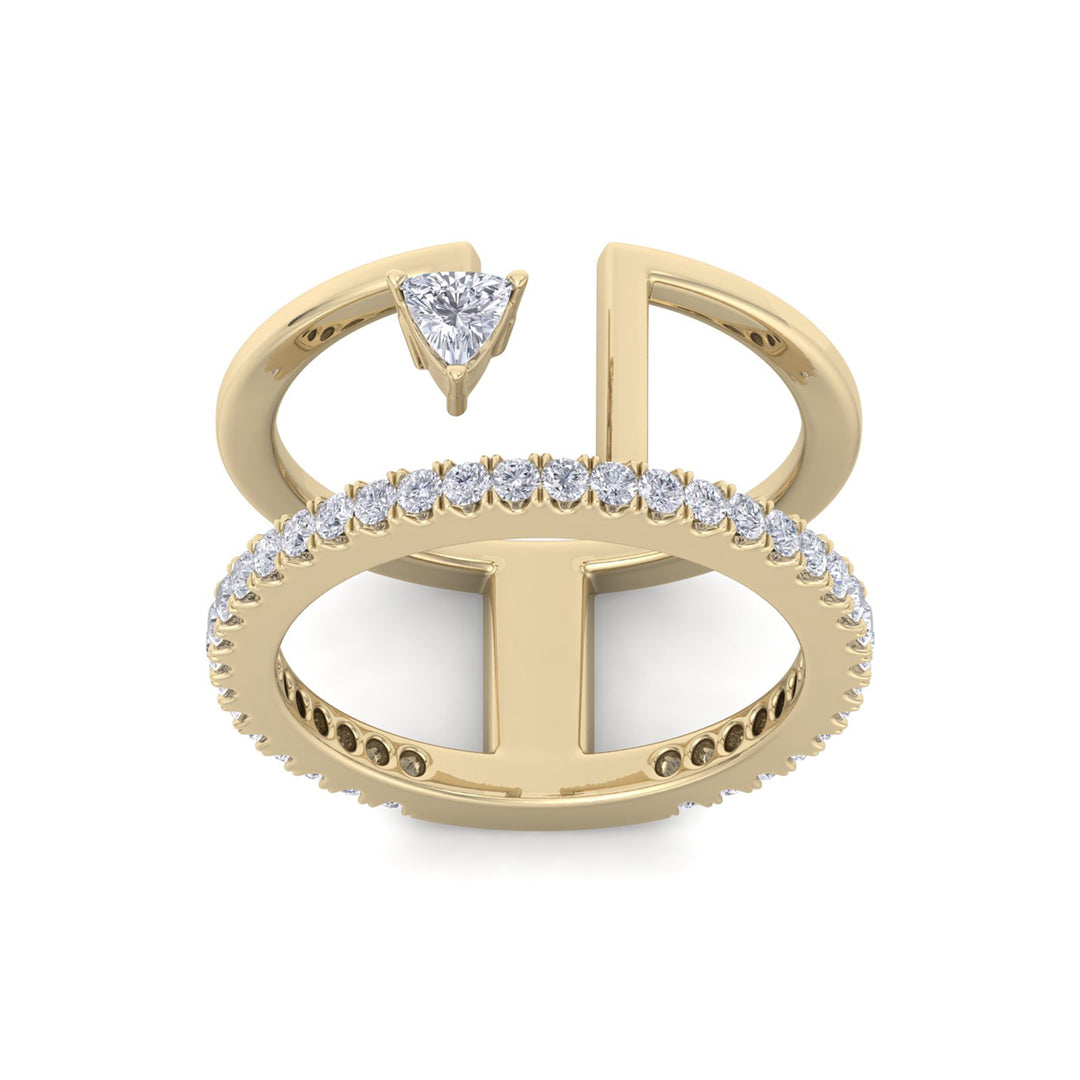 Double band ring in yellow gold with white diamonds of 0.57 ct in weight
