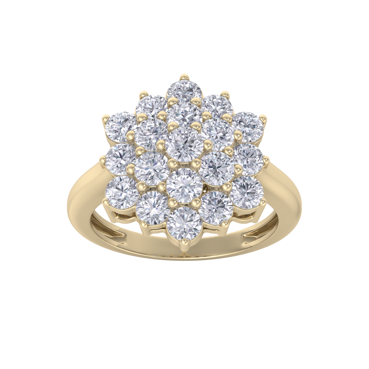 Flower ring in yellow gold with white diamonds of 1.99 ct in weight